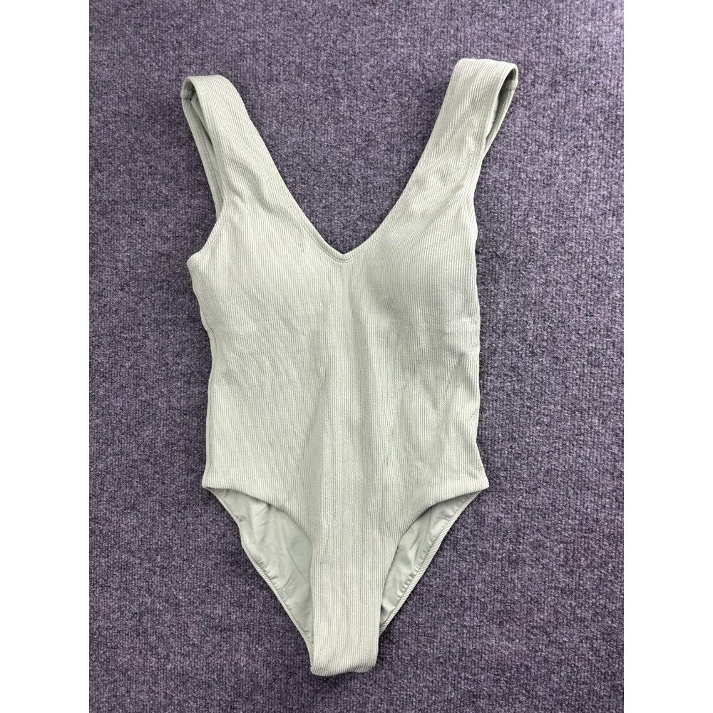 Toluca Swimsuit Womens Small Green Ribbed One Piece Wide Strap Tank Scoop Back